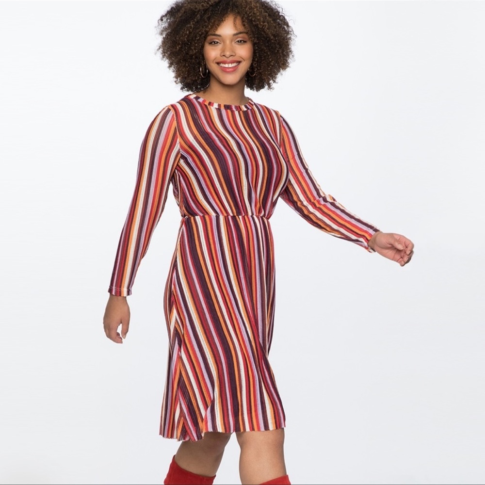 Eloquii Multicolor Striped Mesh Knit Dress Size 28 Colorful Long Sleeves